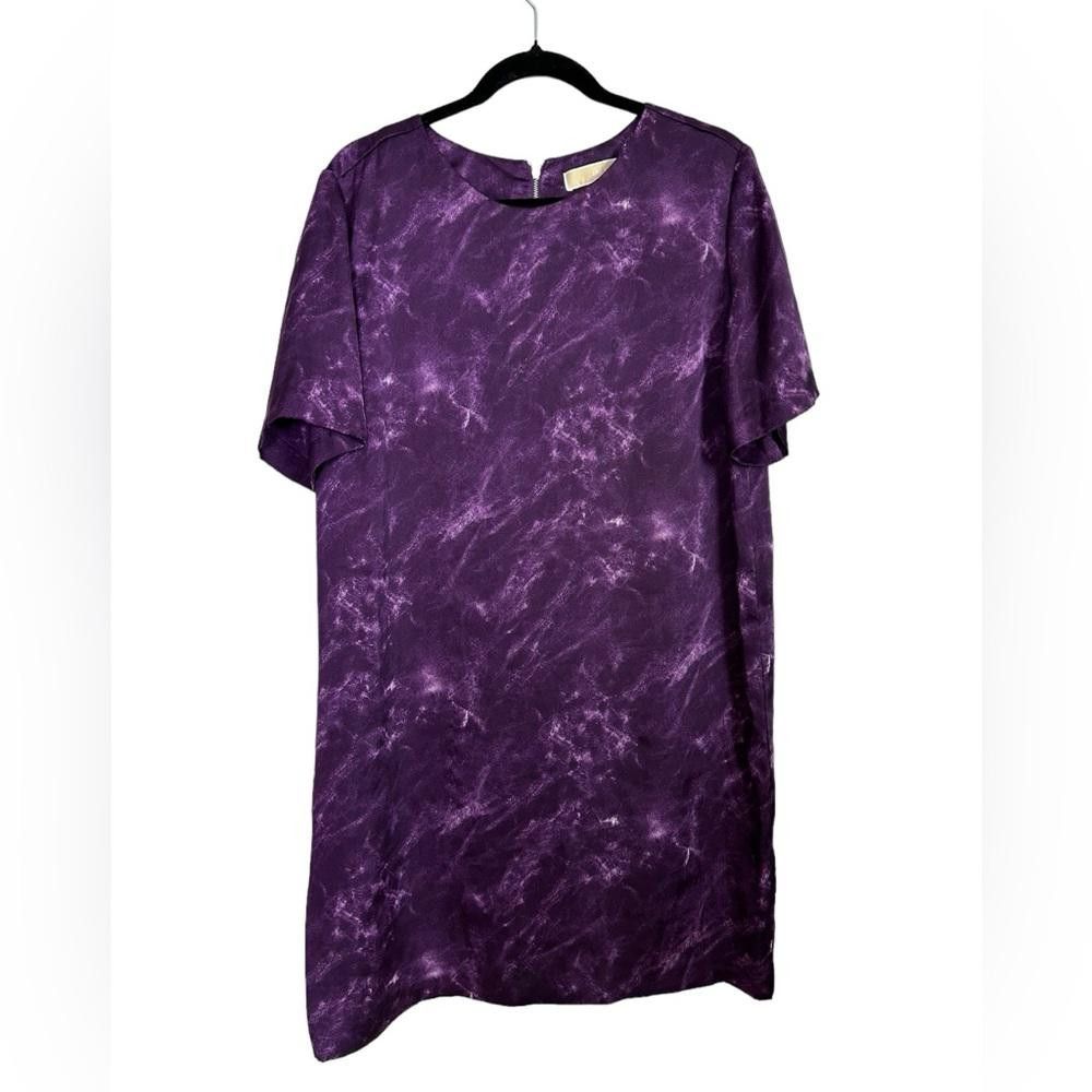 Michael Kors Michael Kors l Purple Marbled Satin Shirt Dress Size 10 Size L / US 10 / IT 46 - 1 Thumbnail
