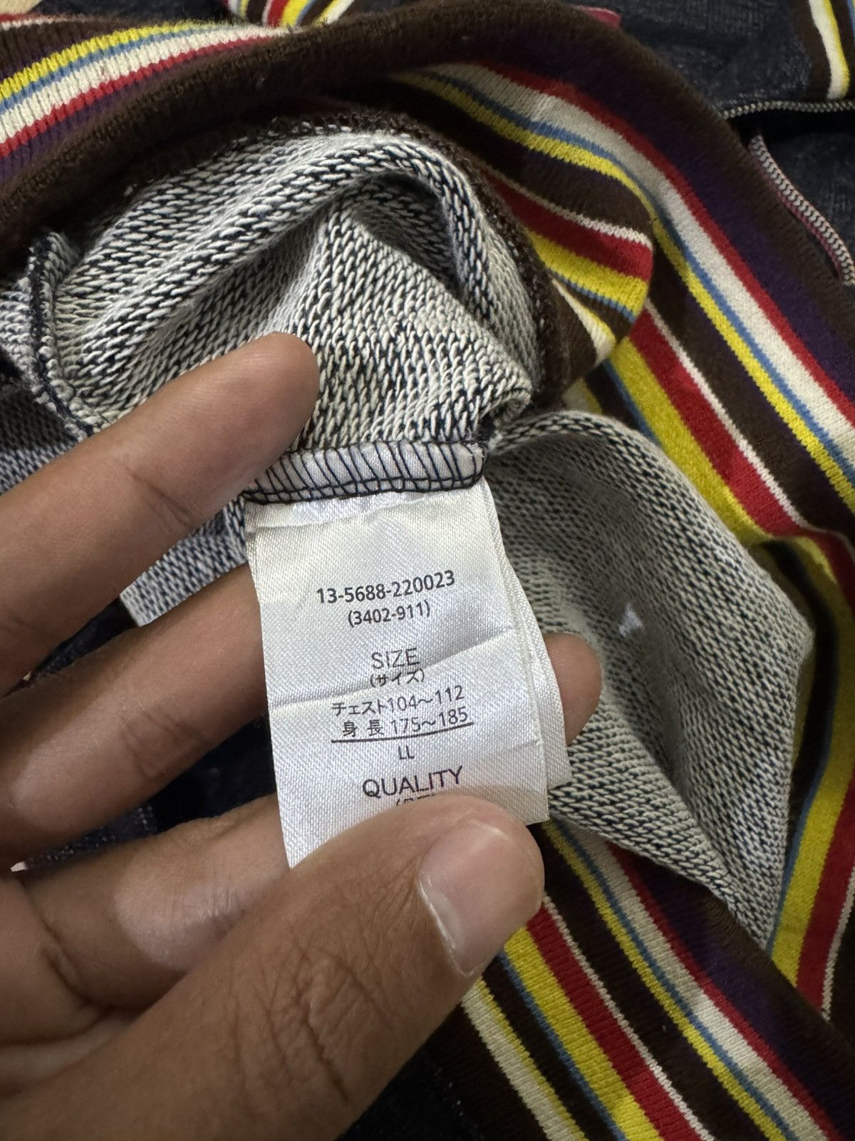 Japanese Brand ANTI LEBEL JEAN HOODIE DISTINCTIVE MULTI COLOR STRIPED Size US L / EU 52-54 / 3 - 7 Thumbnail