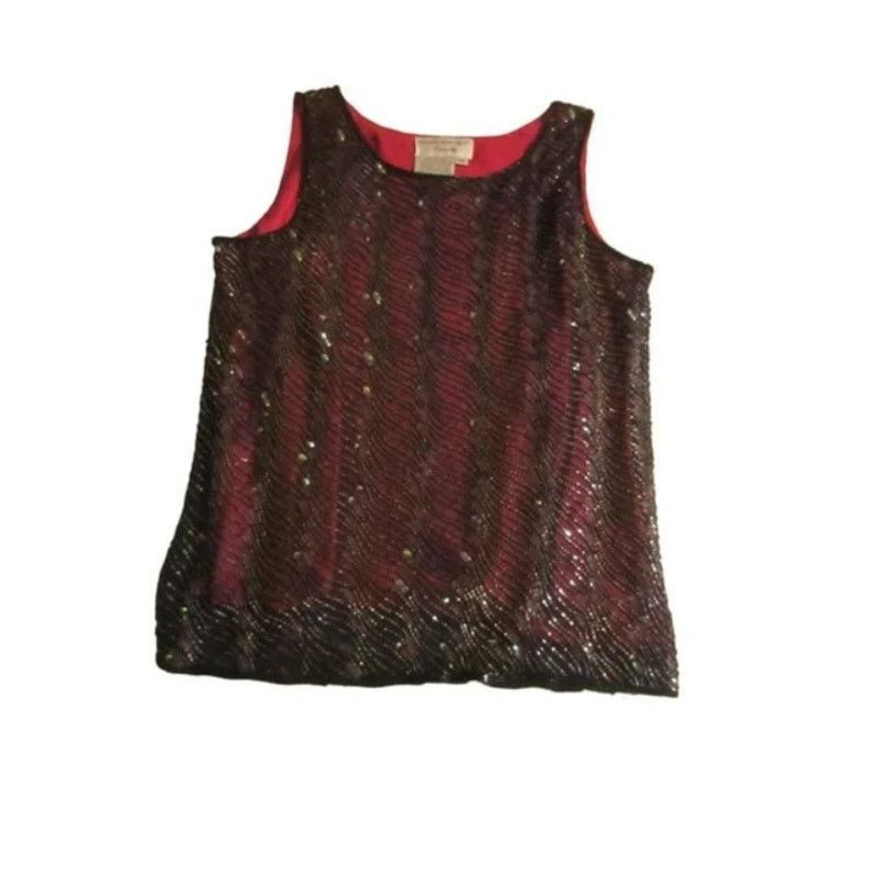 Adrianna Papell Papell Boutique Evening Red Silk Beaded Tank Top M Size M / US 6-8 / IT 42-44 - 2 Thumbnail