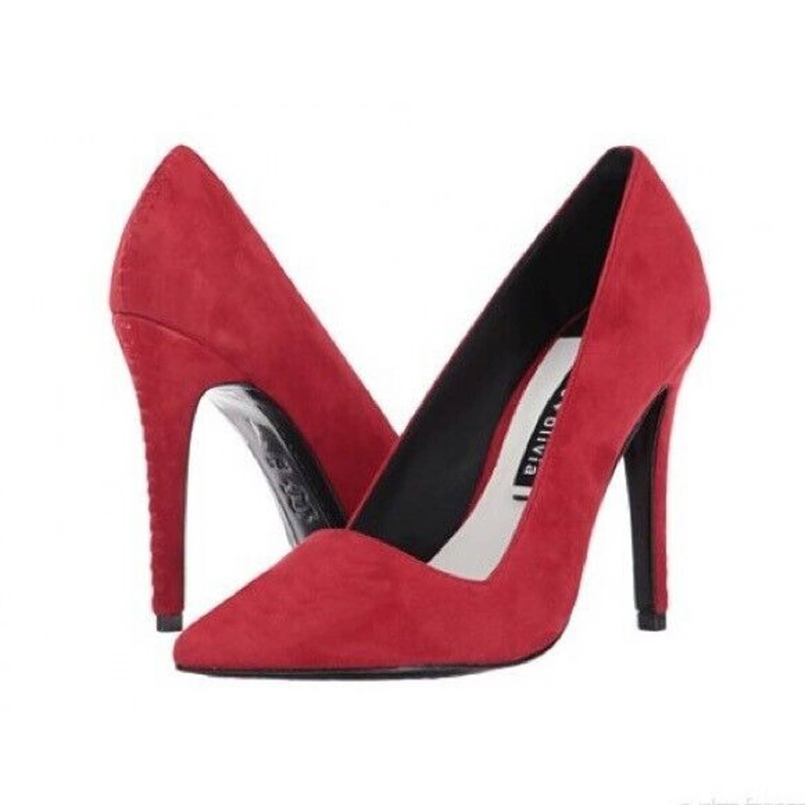 image of Alice Olivia Alice & Olivia Dina Ruby Prime Suede Pump 4" Slim Heel Shoes Point in Red, Women's (Si