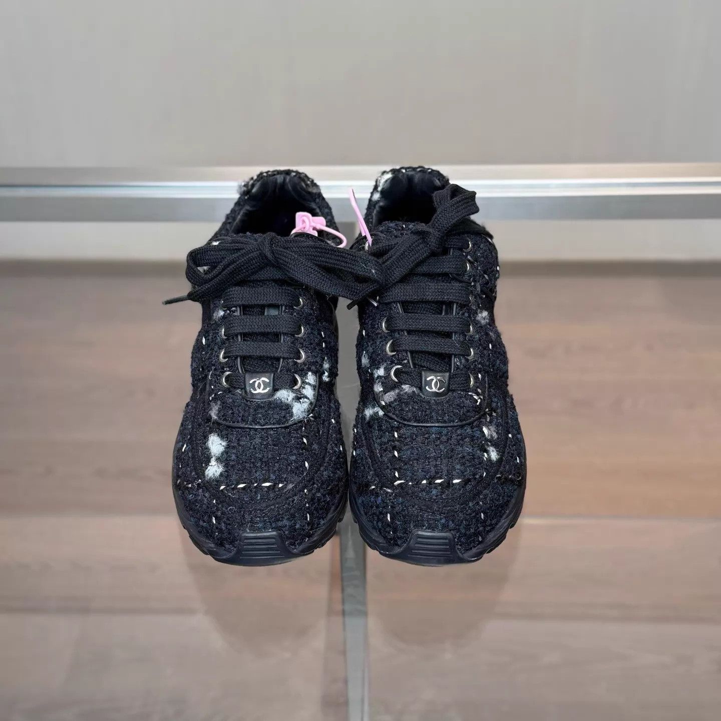Chanel Chanel Black Woven Distressed Sneakers 38 Size US 7.5 / IT 37.5 - 2 Thumbnail