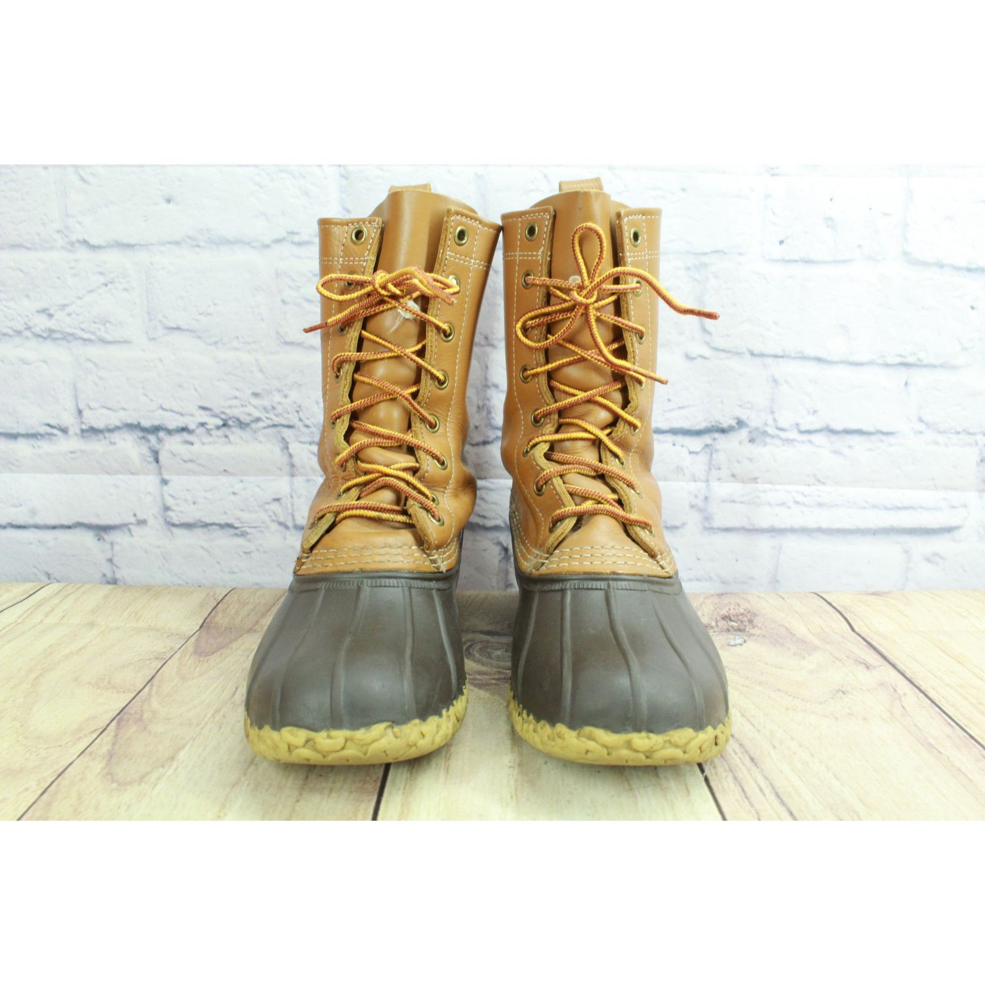 L.L. Bean LL Bean Brown Leather Lace Up Unlined Mid Calf Duck Boots Size US 9 / IT 39 - 4 Thumbnail