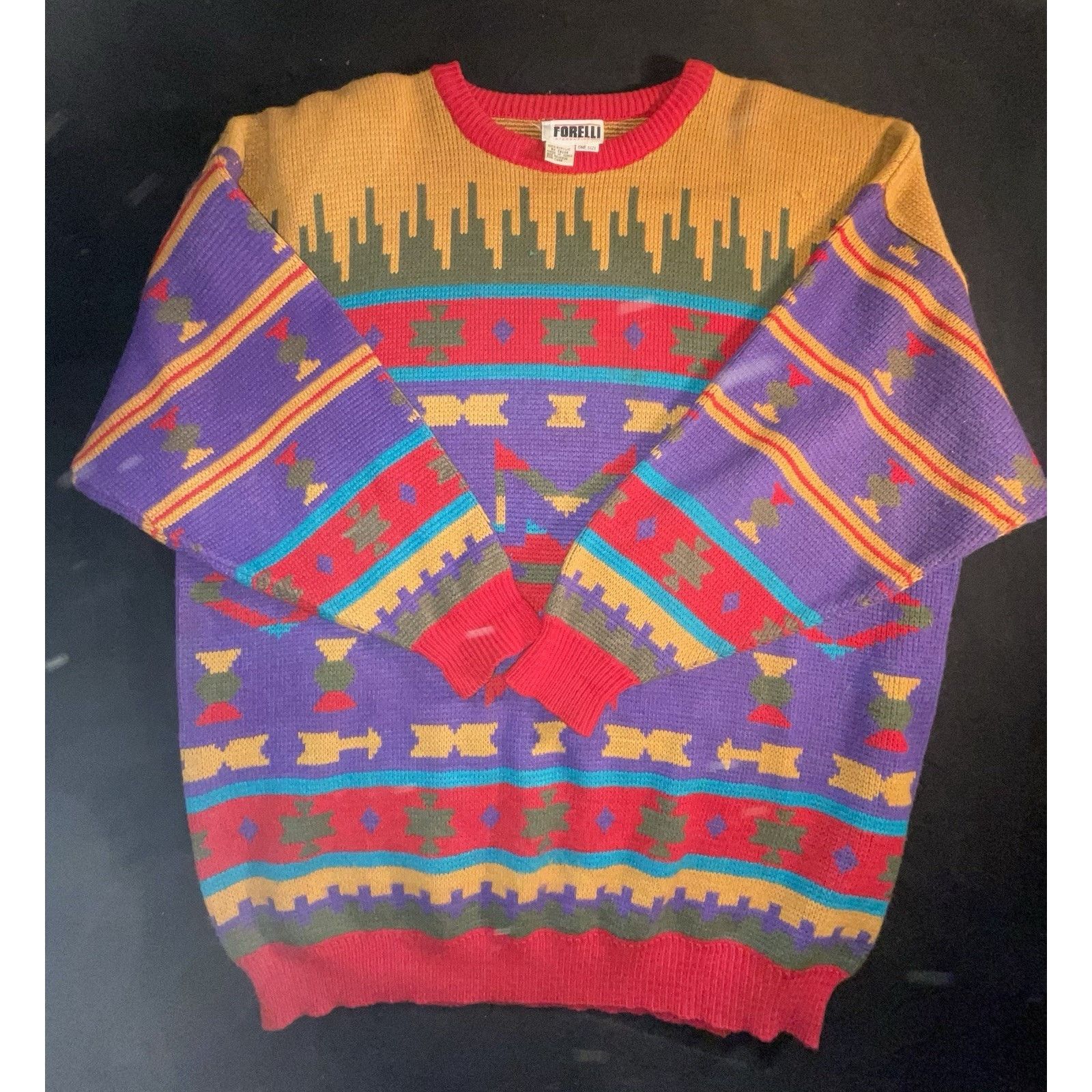 Giorgio Fiorelli VNTG Forelli International geometric knit crewneck sweater Size US XL / EU 56 / 4 - 1 Thumbnail