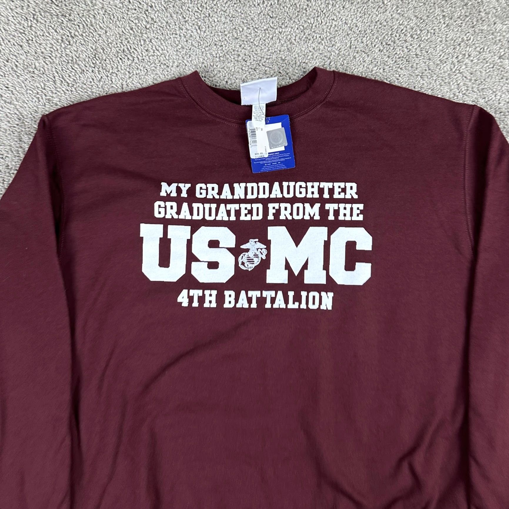 Champion Champion Sweatshirt Mens XL Maroon USMC 4th Battalion Parris Island Crewneck Shirt Adult XL Red Graphic Print USA Patriotic Marine Logo Mens Size US XL / EU 56 / 4 - 3 Thumbnail