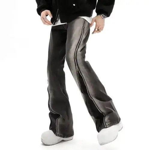 Japanese Brand Split Zipper Baggy Flare Men Jeans Size US 29 - 3 Thumbnail