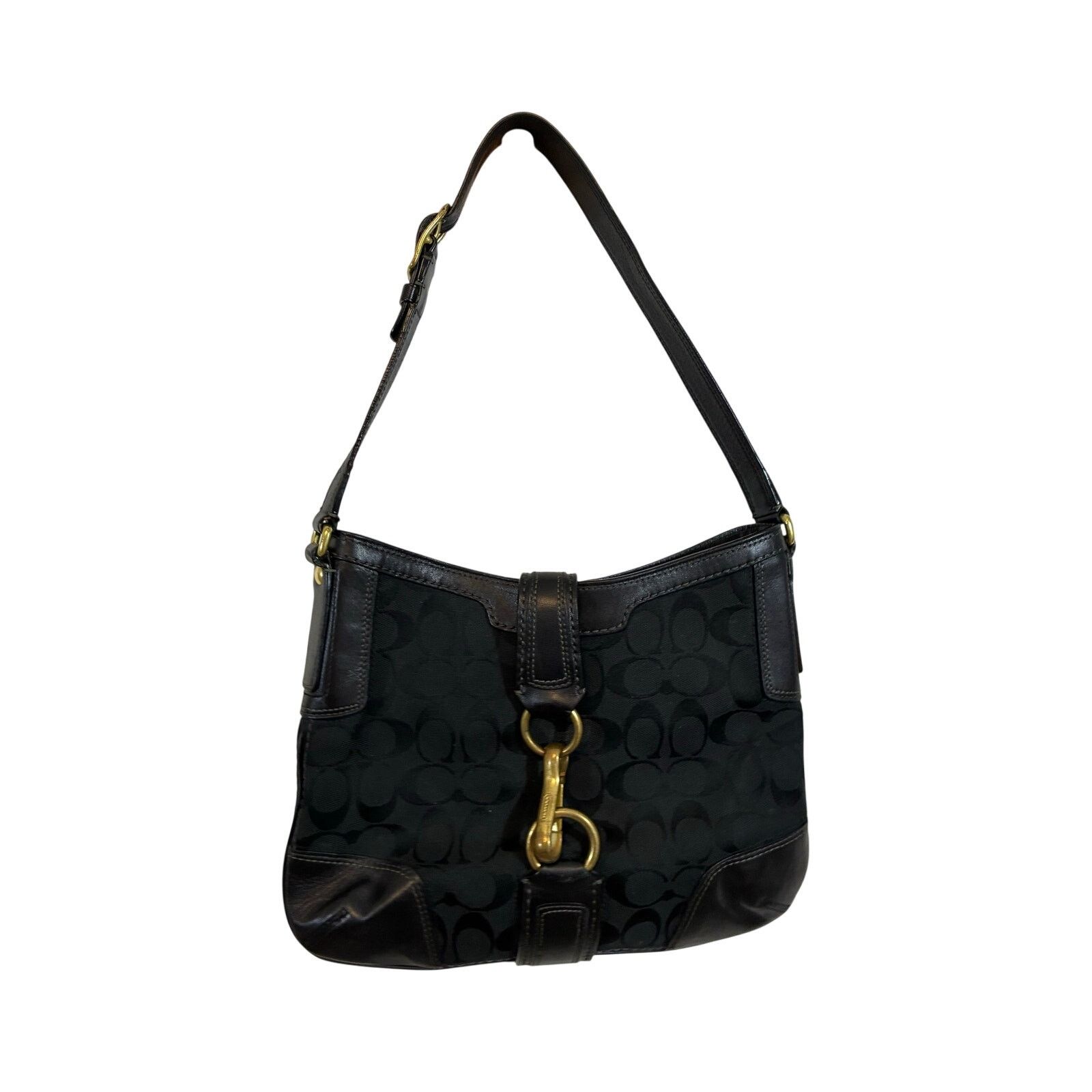 Coach Coach Vintage Black Canvas Monogrammed Shoulder Hobo Bag Size ONE SIZE - 1 Thumbnail
