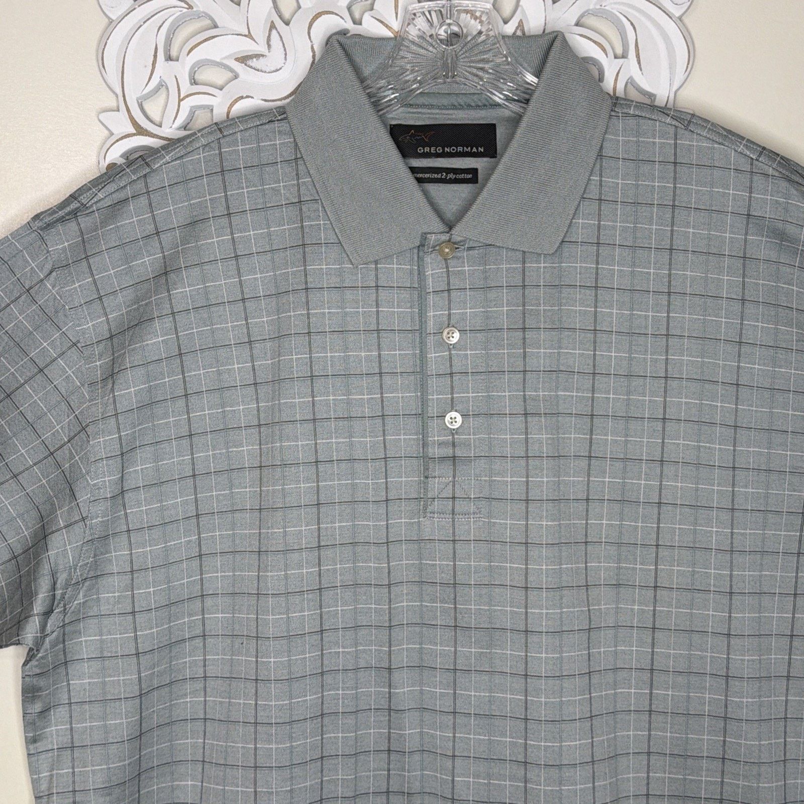Greg Norman GREG NORMAN L Shirt Mercerized COTTON Polo GRAY Plaid NWT Size US L / EU 52-54 / 3 - 5 Thumbnail
