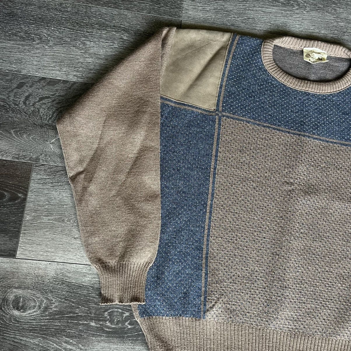 Vintage Vintage 1980s Edinburgh Woolen Mills Leather Striped Sweater Size US L / EU 52-54 / 3 - 3 Thumbnail