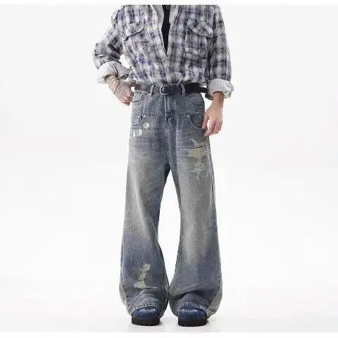 Japanese Brand Retro casual straight leg ripped jeans Size US 32 / EU 48 - 4 Thumbnail