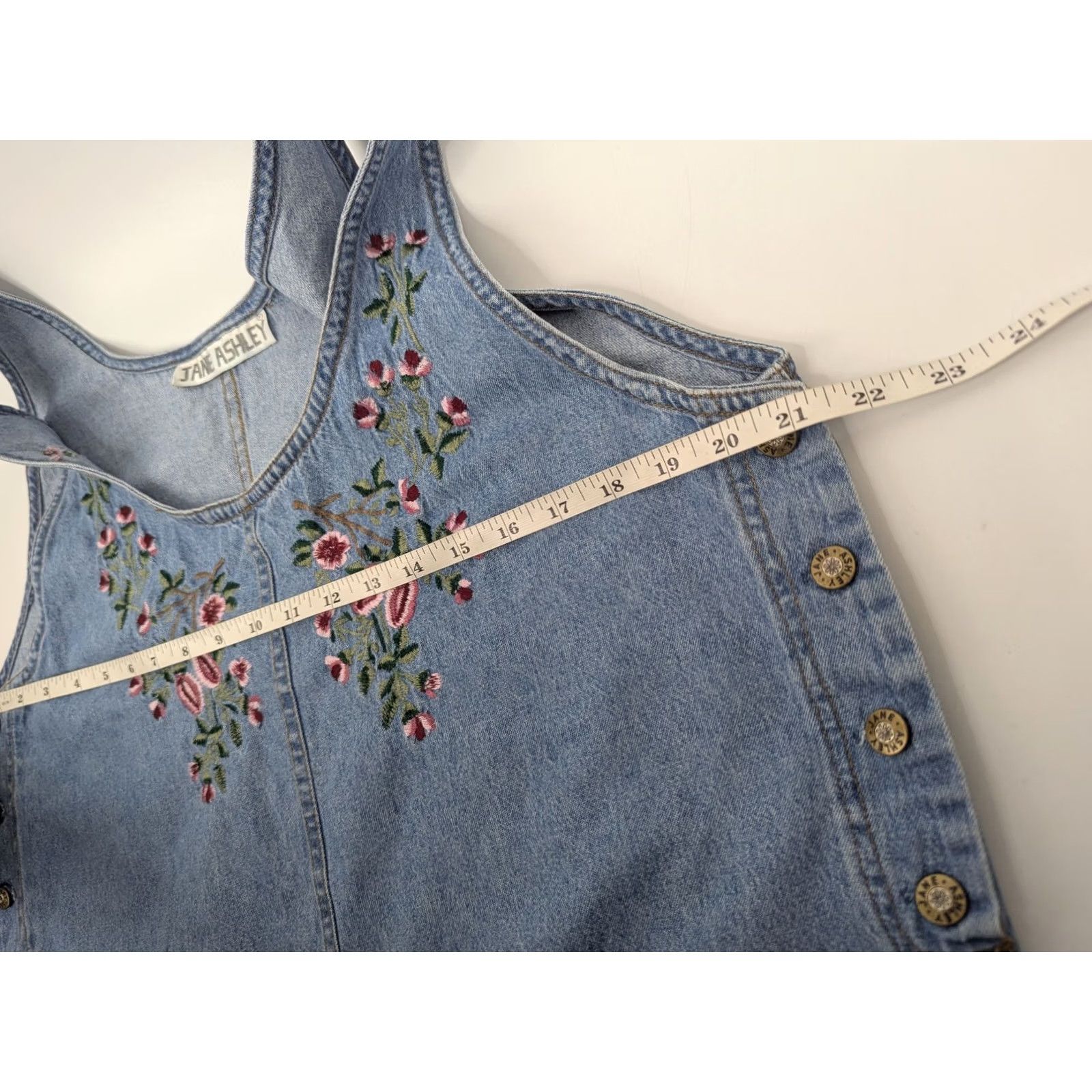 Denime VINTAGE Jane Ashley Denim Floral Embroidered Jumper Womens Dress Maxi Pockets Size L / US 10 / IT 46 - 5 Thumbnail