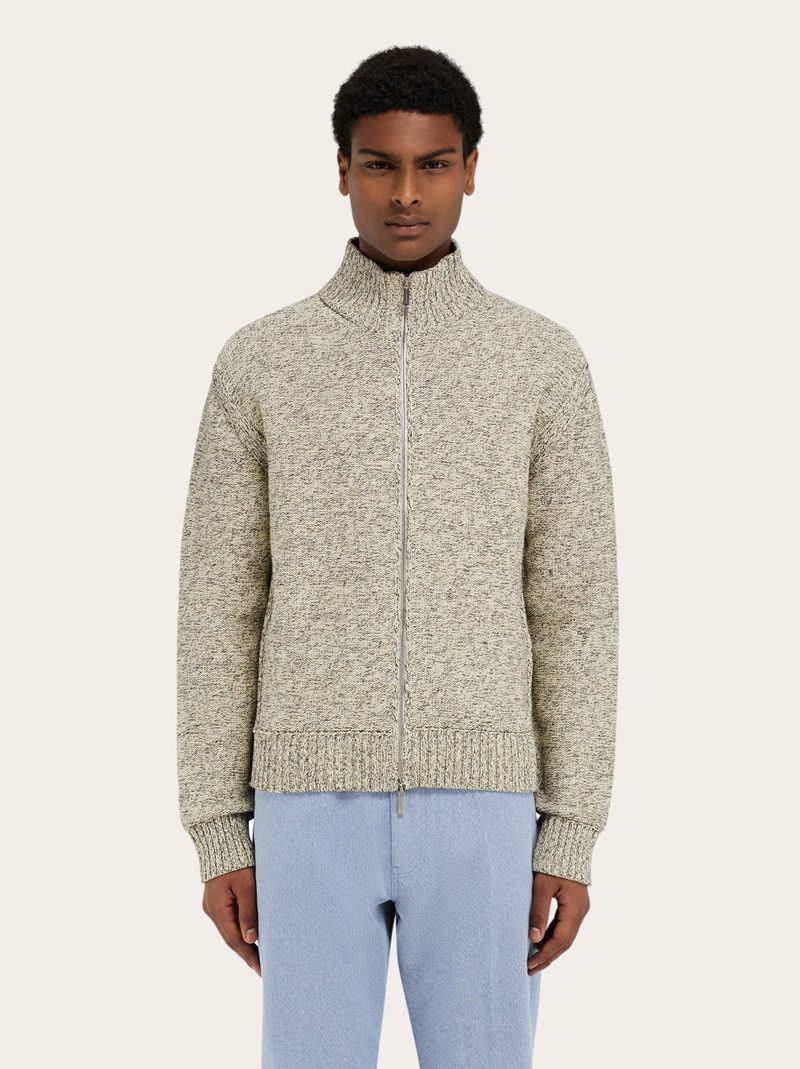 Salvatore Ferragamo o1s1rm0226 Mélange Knitted Blouson Sweater in Cream Size US S / EU 44-46 / 1 - 2 Thumbnail