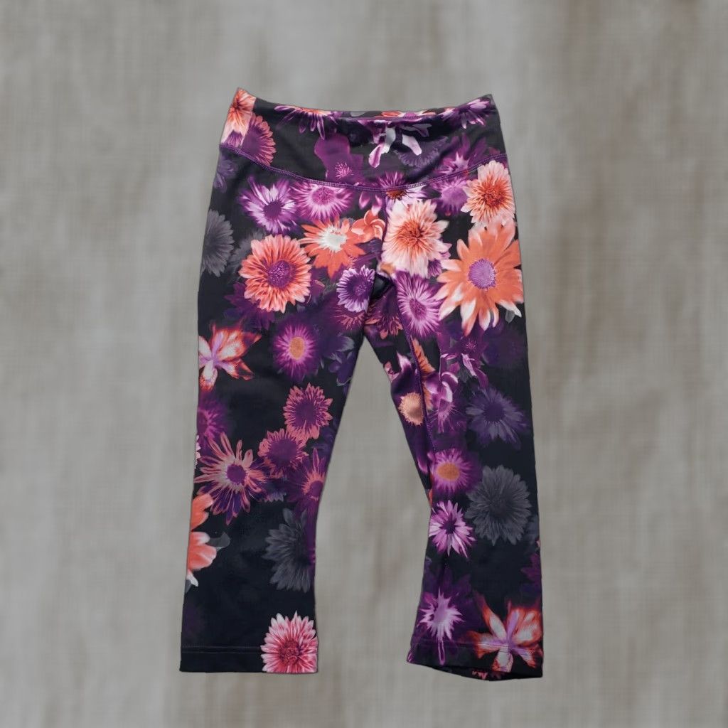 Reebok Reebok Leggings Women's L Purple Floral Athletic Pull On Elastic Waist Size L Activewear Size 36" / US 14 / IT 50 - 1 Thumbnail