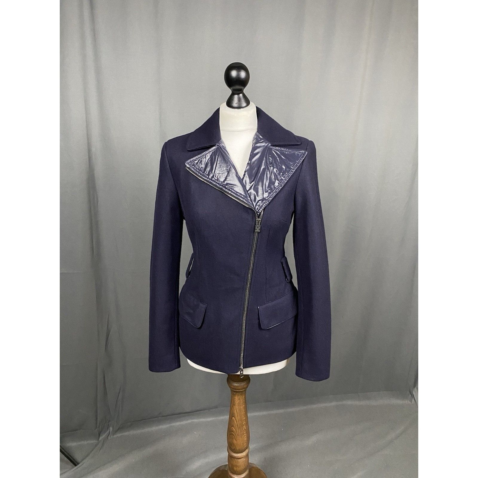 Belstaff Belstaff Women's Blue Wool Assymetric Motorcycle Biker Jacke Size M / US 6-8 / IT 42-44 - 1 Thumbnail