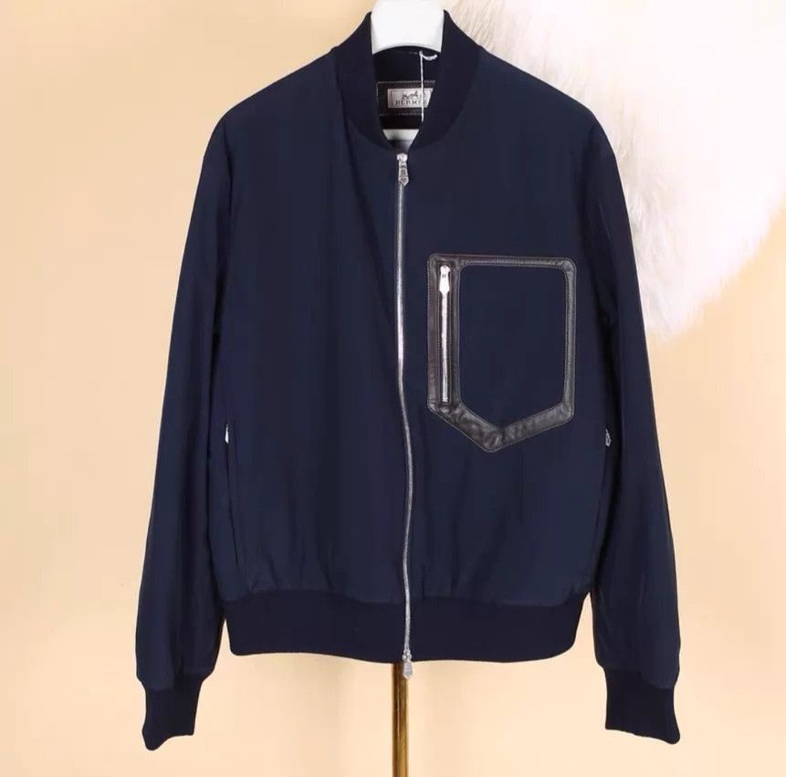 Hermes Blue Zip-Front Bomber Jacket with Pocket Detail Size US M / EU 48-50 / 2 - 1 Thumbnail