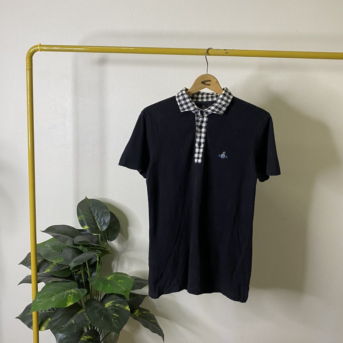 Black Checkered Collar Polo T Shirt