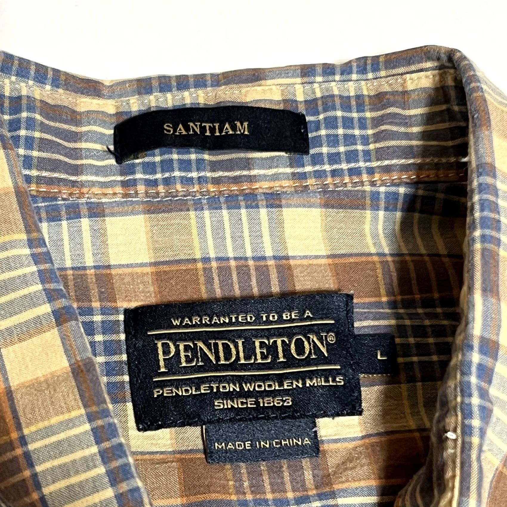 Pendleton Pendleton Santiam Shirt Short Sleeve Button-Up Plaid Brown Blue Mens L Size US L / EU 52-54 / 3 - 7 Thumbnail