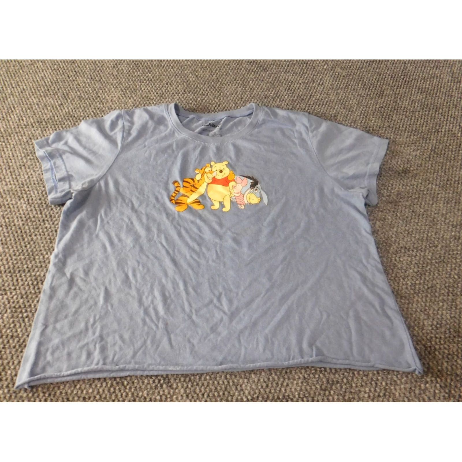 Disney Disney Womens Shirt Cropped Blue 3XL Short Sleeve Round Neck Pullover Cotton Ruffle Graphic Poohu Disney Colorful Casual Blouse Womens Size XXL / US 16-18 / IT 52-54 - 2 Thumbnail