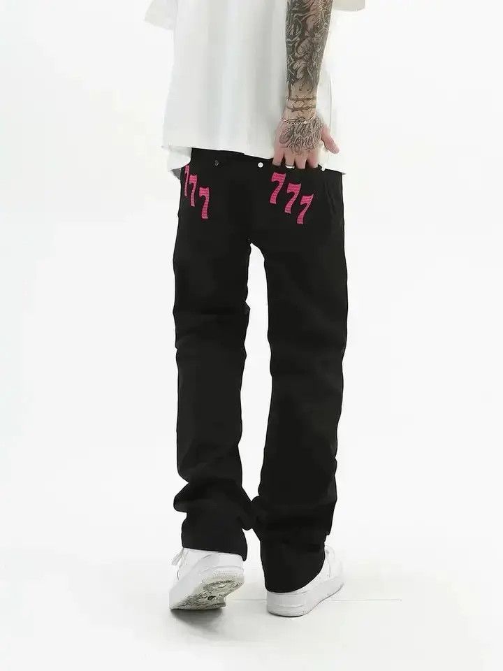 Japanese Brand 777 Black Streetwear Straight Jeans Pants Size US 34 / EU 50 - 6 Thumbnail