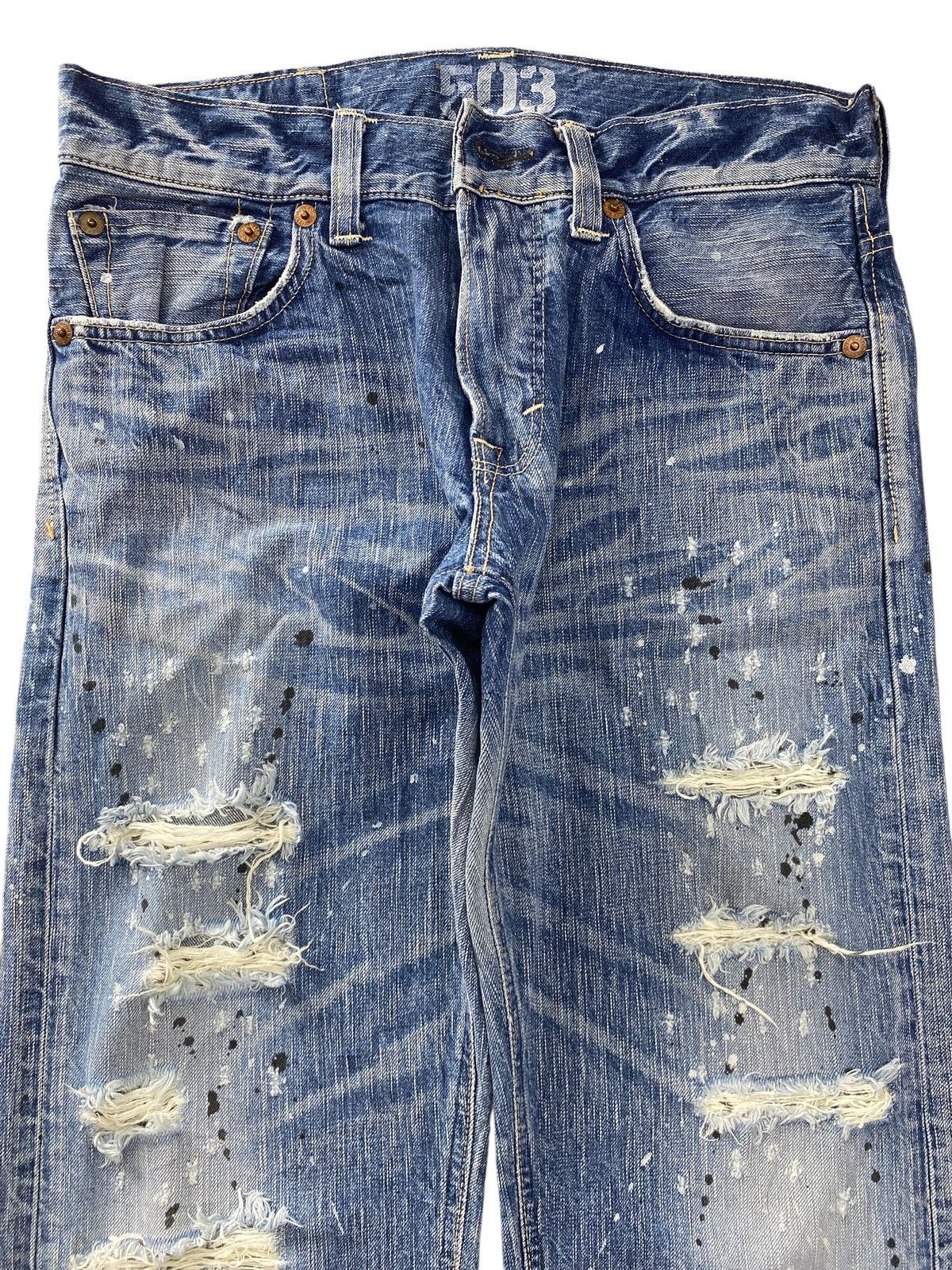 Japanese Brand Blue Trip Ripped With Paint Splatter Straight Leg Jeans Size US 32 / EU 48 - 2 Thumbnail