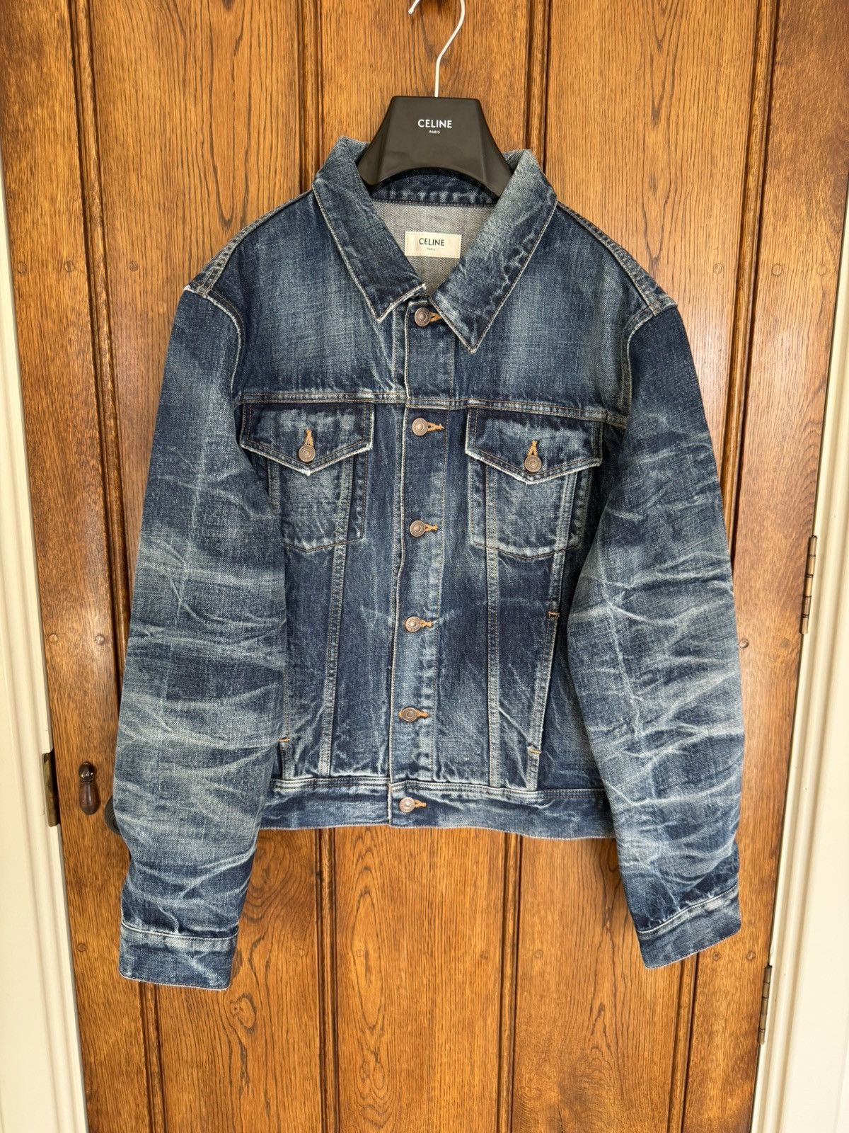 Celine Hedi Slimane denim trucker jacket silk union wash