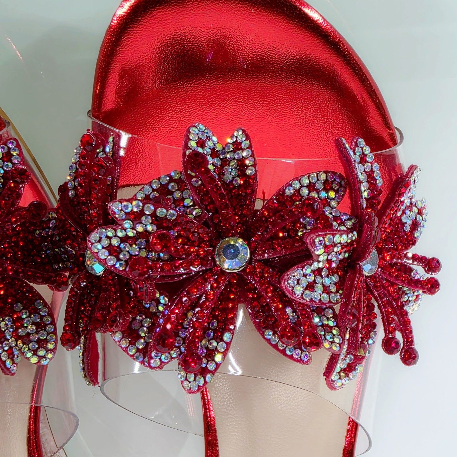 Other Eva Rhinestone Flower Red Slip On 2.5" Wedge Heel Casual Eve Size US 6.5 / IT 36.5 - 8 Thumbnail