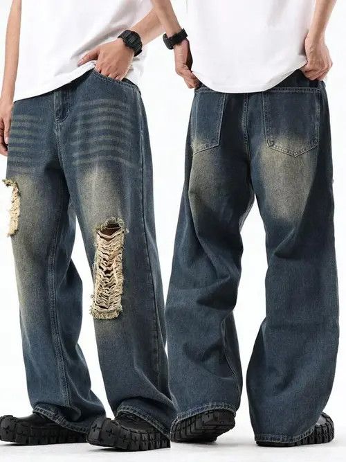 Jean RIPPED washed VIntage 90s retro jeans Size US 30 / EU 46 - 2 Thumbnail