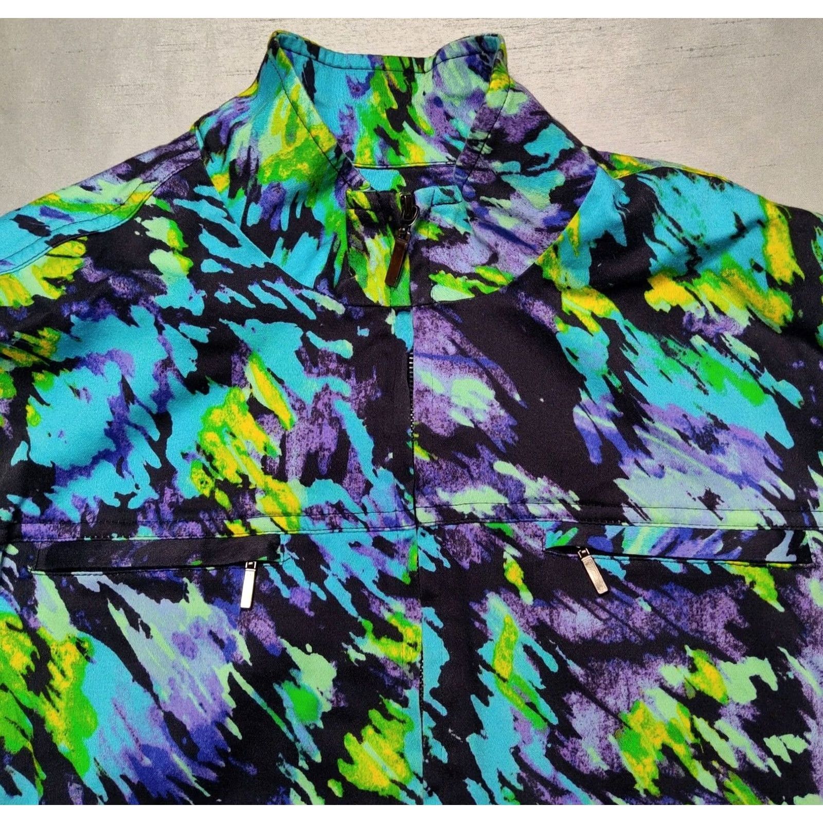 Vintage TONI MORGAN Women Purple Multi Abstract Full Zip 3/4 Sleeve Jacket Cotton Blend Medium Size M / US 6-8 / IT 42-44 - 5 Thumbnail