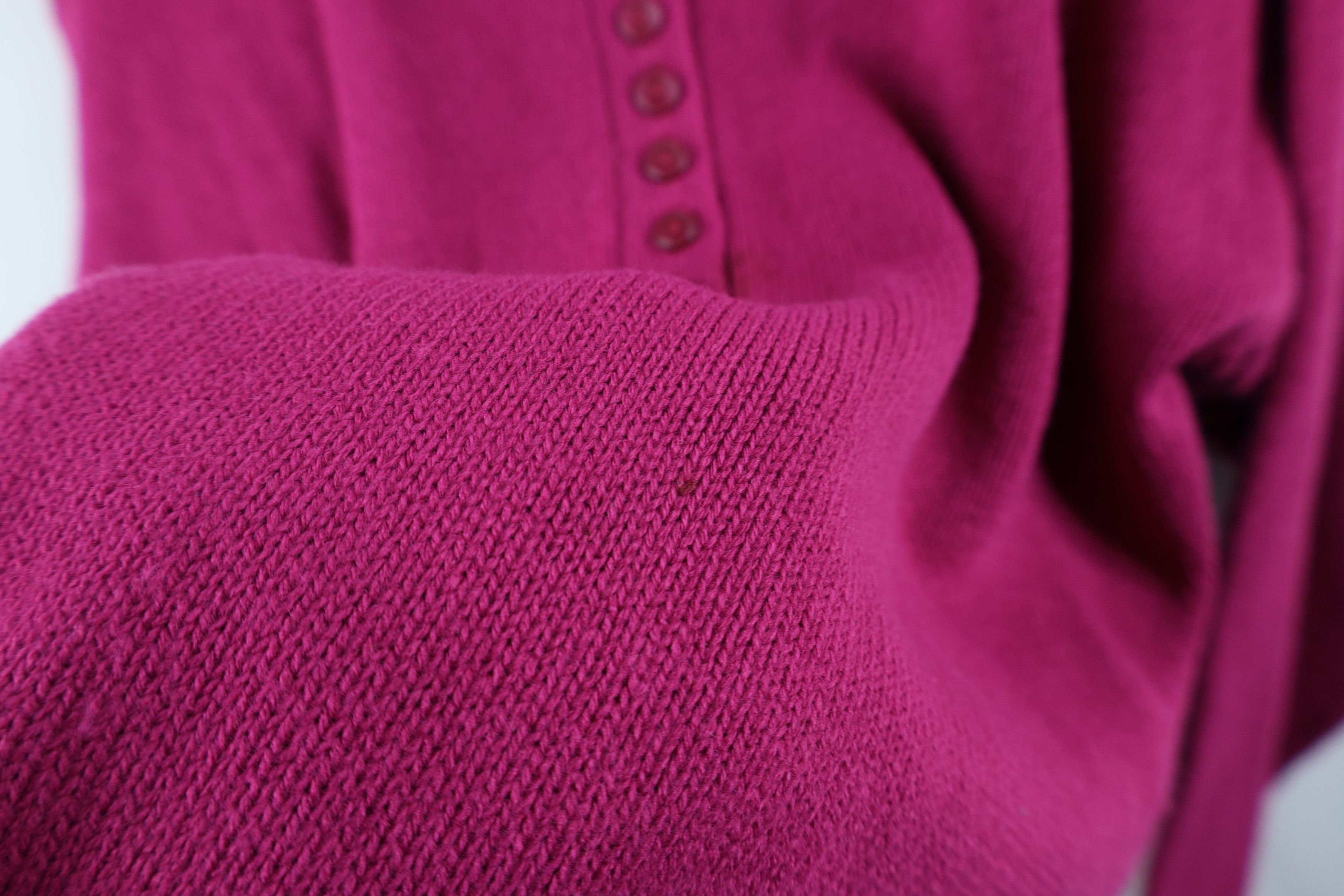 Vintage Vintage 90s Streetwear Ribbed Knit Henley Sweater Magenta Size L / US 10 / IT 46 - 6 Thumbnail