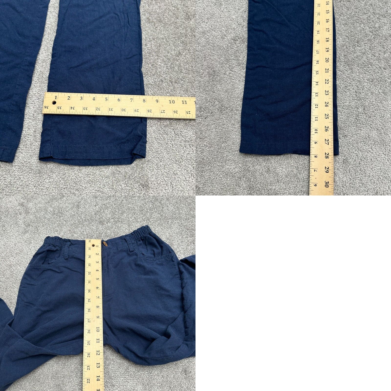 Vintage Unbranded Casual Pants Women S Navy Elastic Waist Straight Leg 26x28 Linen Cotton Blend Paperbag Style Slim Size 28" / US 6 / IT 42 - 8 Thumbnail