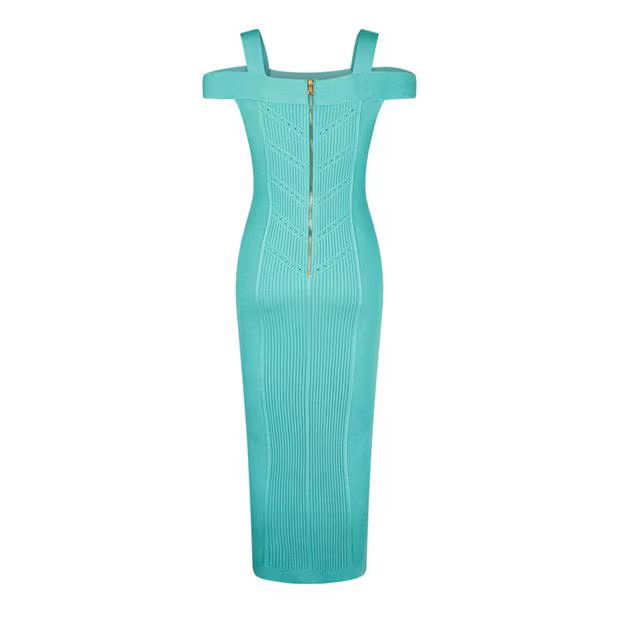 Balmain o1g2r1mq0924 Strp Dress in Mint Blue Size XS / US 0-2 / IT 36-38 - 2 Thumbnail