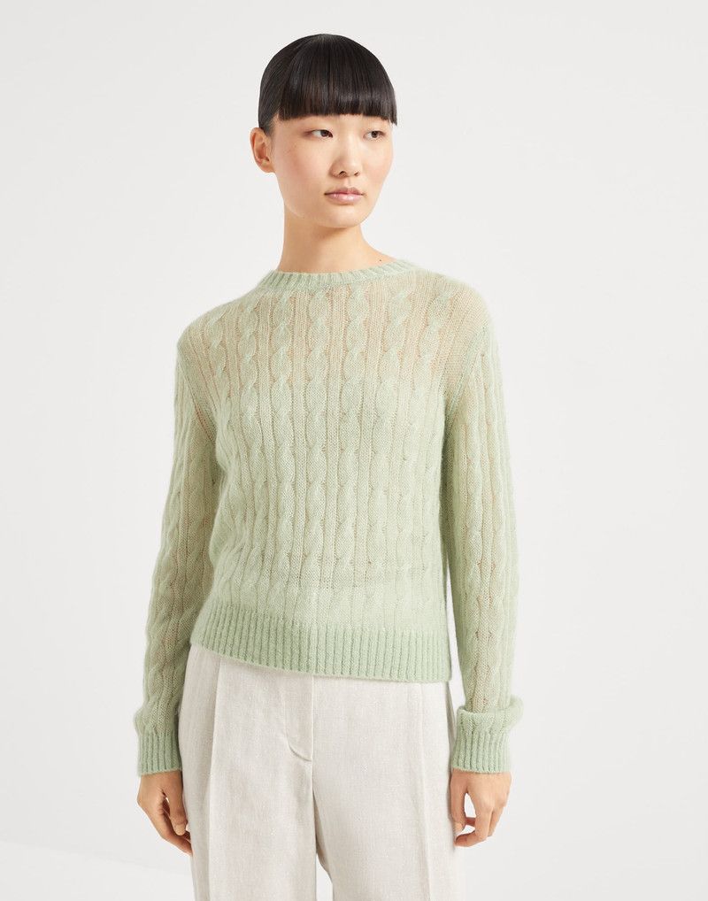 Brunello Cucinelli o1la1rc1a0326 Mohair Cable Knit Sweater in Light Green Size M / US 6-8 / IT 42-44 - 1 Thumbnail