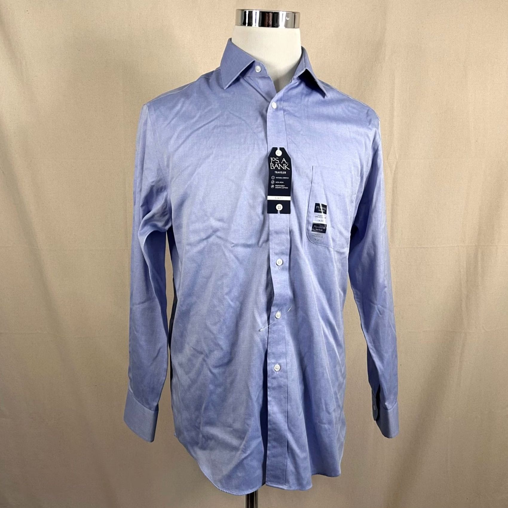 Jos. A. Bank Jos. A. Bank Slim Fit Traveler Oxford Dress Shirt Blue Non Iron Mens 16 33 Size 42R - 2 Thumbnail