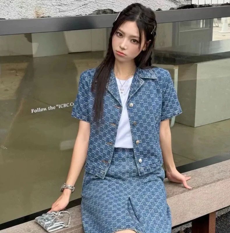 Gucci Gucci Size34 Dark blue logo jacquad full print cotton lapel Size US XXS / EU 40 - 9 Thumbnail