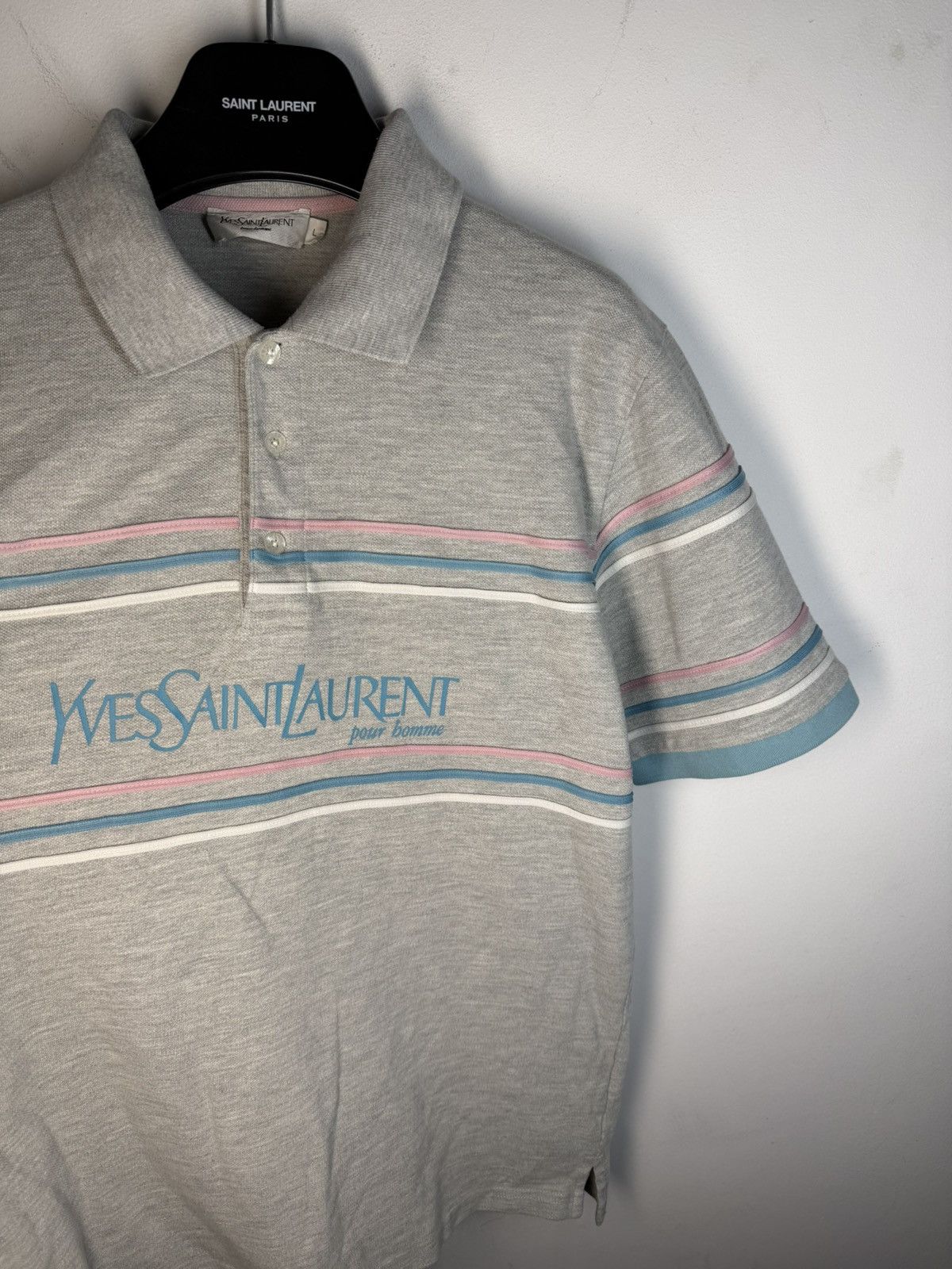 Yves Saint Laurent Grey YSL Polo Shirt Spell Out YSL Shirt YSL Tee Size US L / EU 52-54 / 3 - 13 Thumbnail