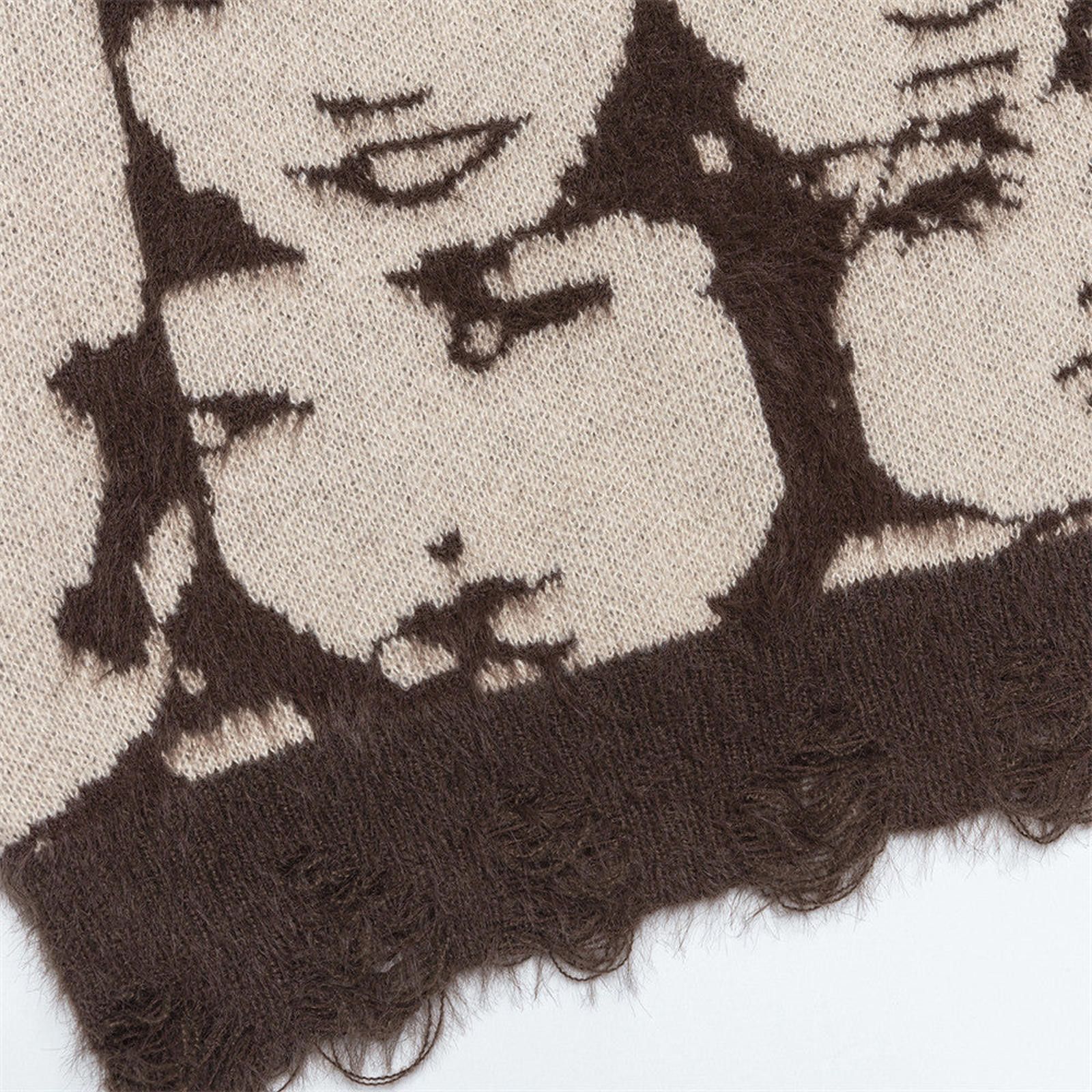 Vintage Fuzzy Face Print Sweater, Cozy Knit Pullover Size US M / EU 48-50 / 2 - 4 Thumbnail