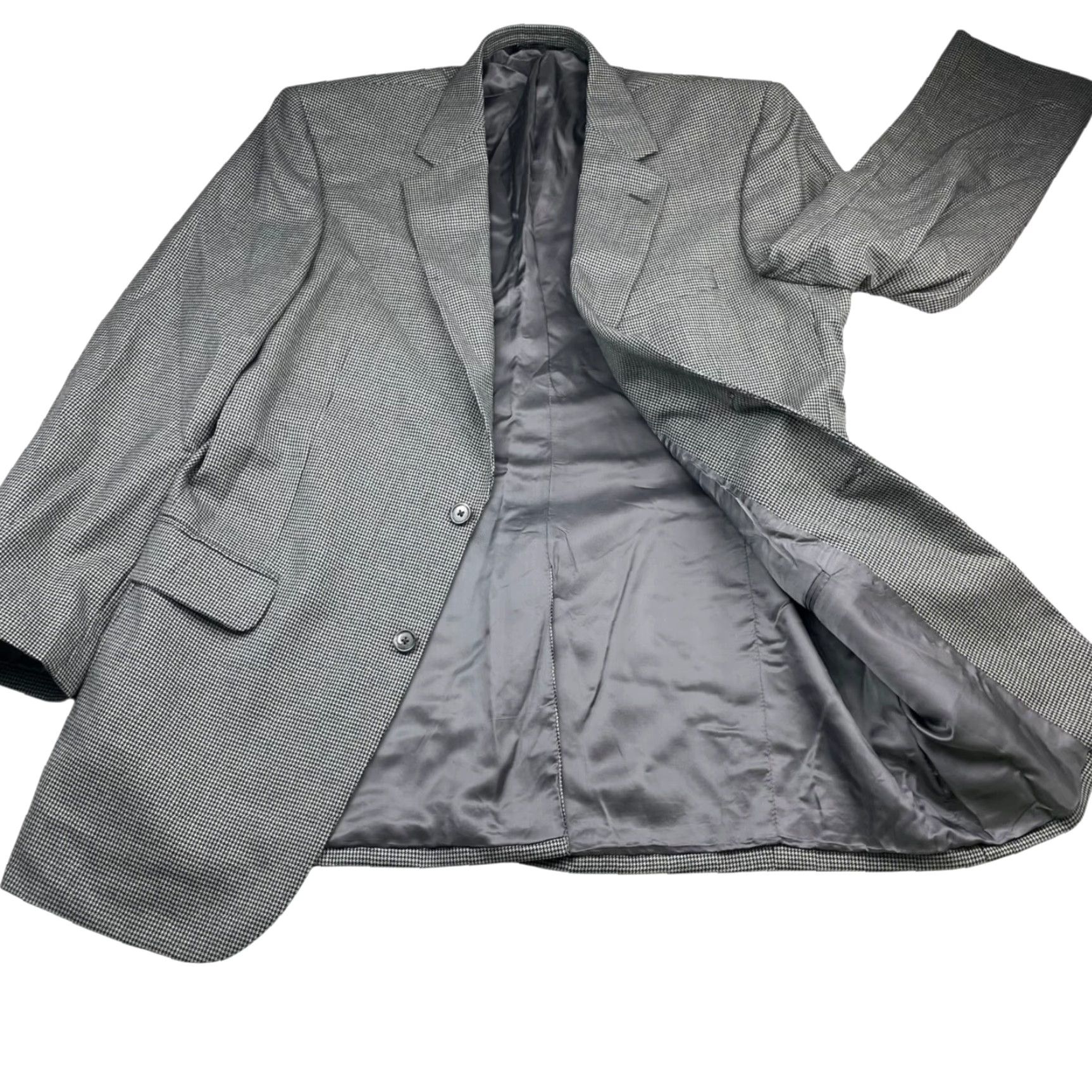 Jos. A. Bank VINTAGE Jos. A. Bank Men's Gordon Blazer Gray Houndstooth 2-Button Front 100% Wool Long 42 Regular Mens Size 42R - 3 Thumbnail