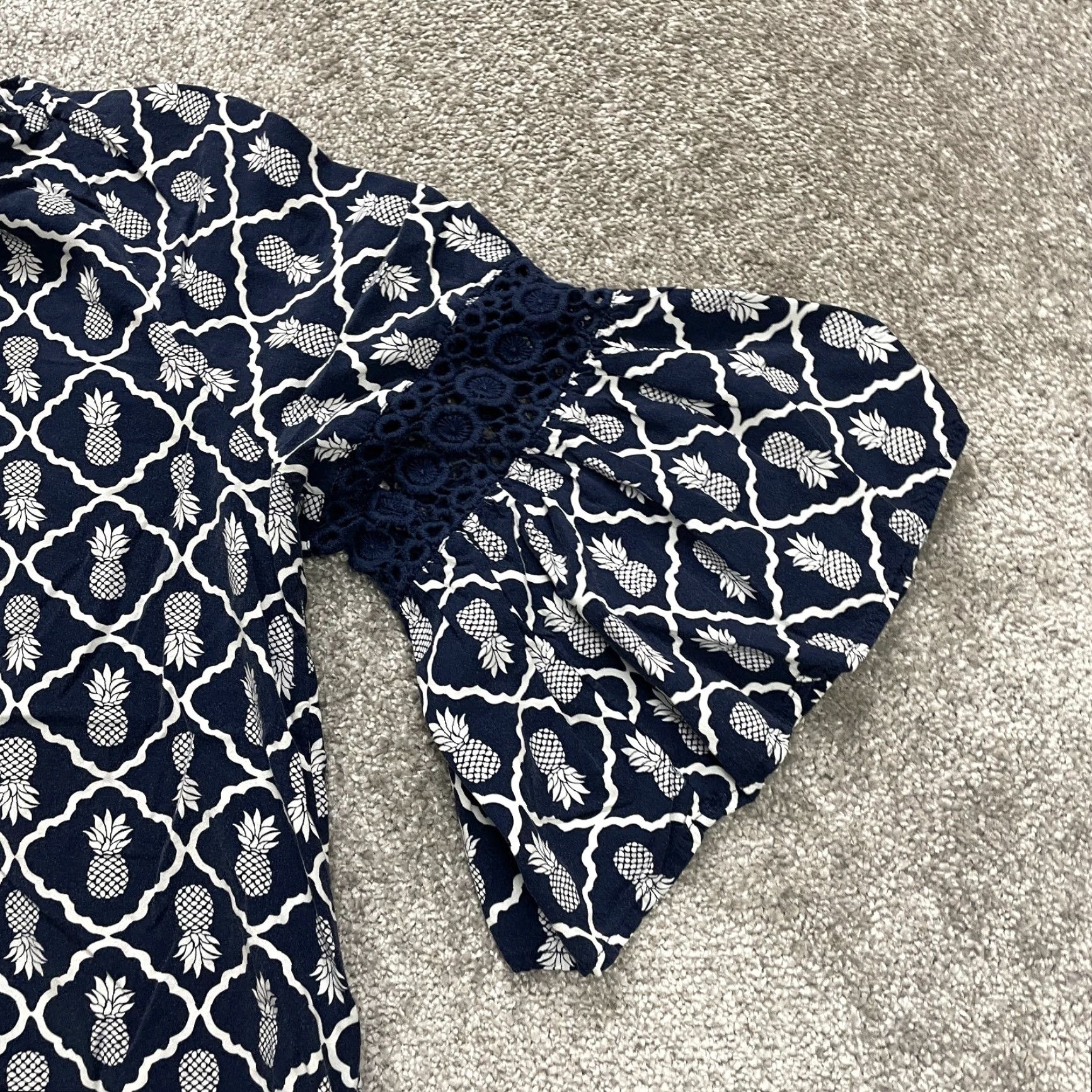 Vintage Crown & Ivy Blouse Womens XL Blue Pineapple Bell Sleeve Lace Casual Size XL / US 12-14 / IT 48-50 - 3 Thumbnail