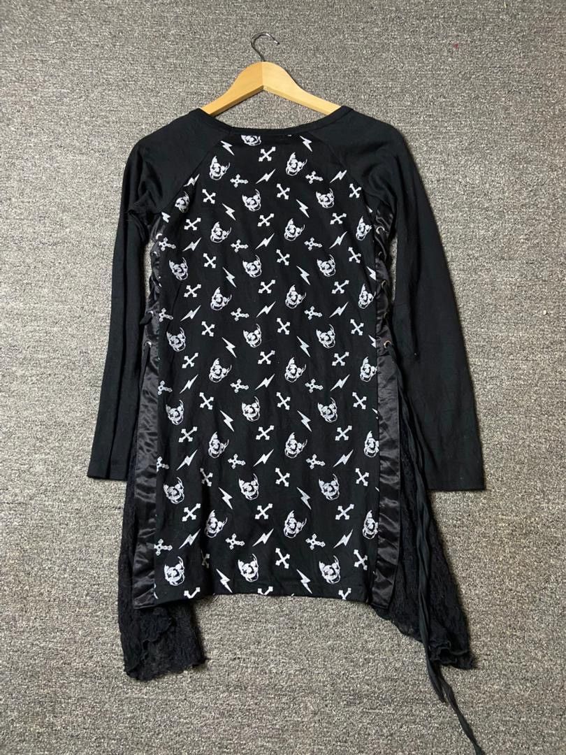 Japanese Brand Garnet Gothic Punk Long Sleeves Tshirt with Laces (177) Size XS / US 0-2 / IT 36-38 - 2 Thumbnail