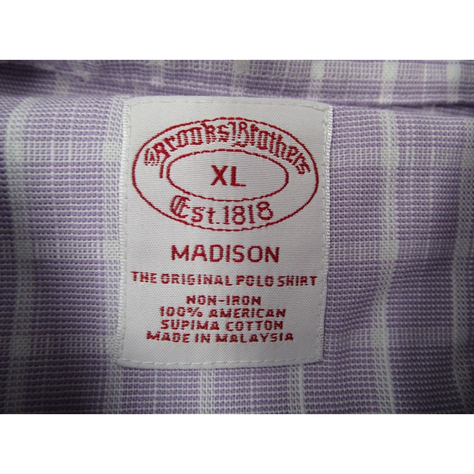 Brooks Brothers BROOKS BROTHERS Madison Shirt Mens XL Purple Check Button Up Supima Cotton Non-Iron Dress Shirt Size US XL / EU 56 / 4 - 3 Thumbnail