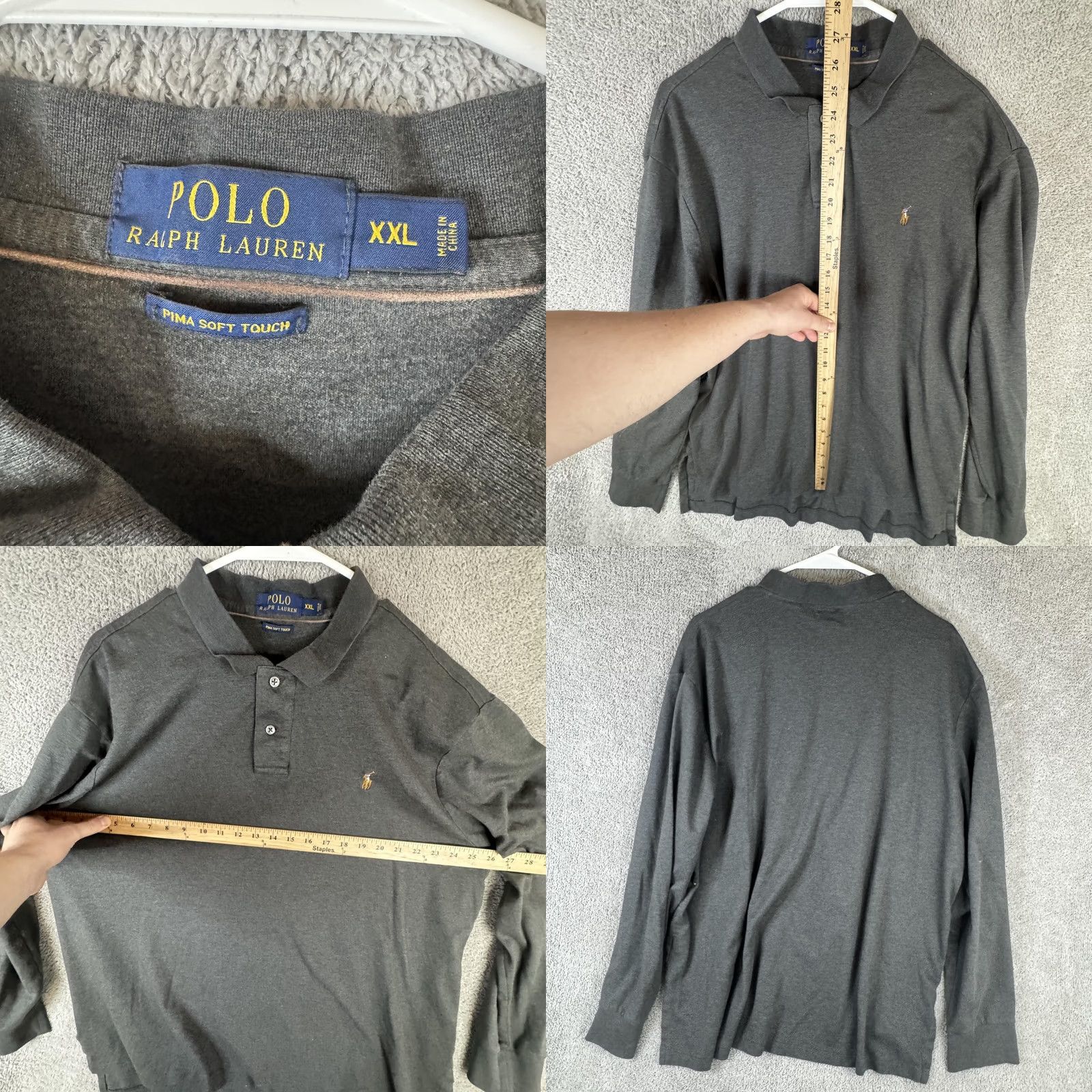 Polo Ralph Lauren Polo Ralph Lauren Polo Shirt Mens 2XL Gray Pima Soft Touch Long Sleeve Pony Logo Size US XXL / EU 58 / 5 - 8 Thumbnail