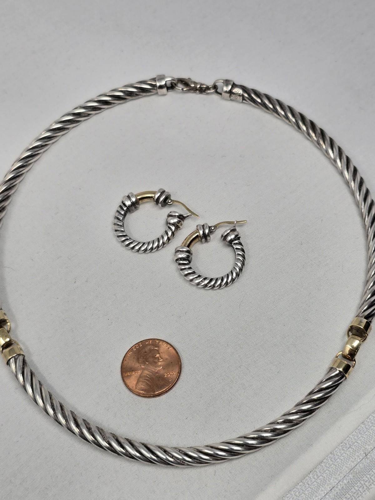 Other 925 Sterling Silver 18K Gold Cable Choker + Huggie Set Size ONE SIZE - 1 Thumbnail