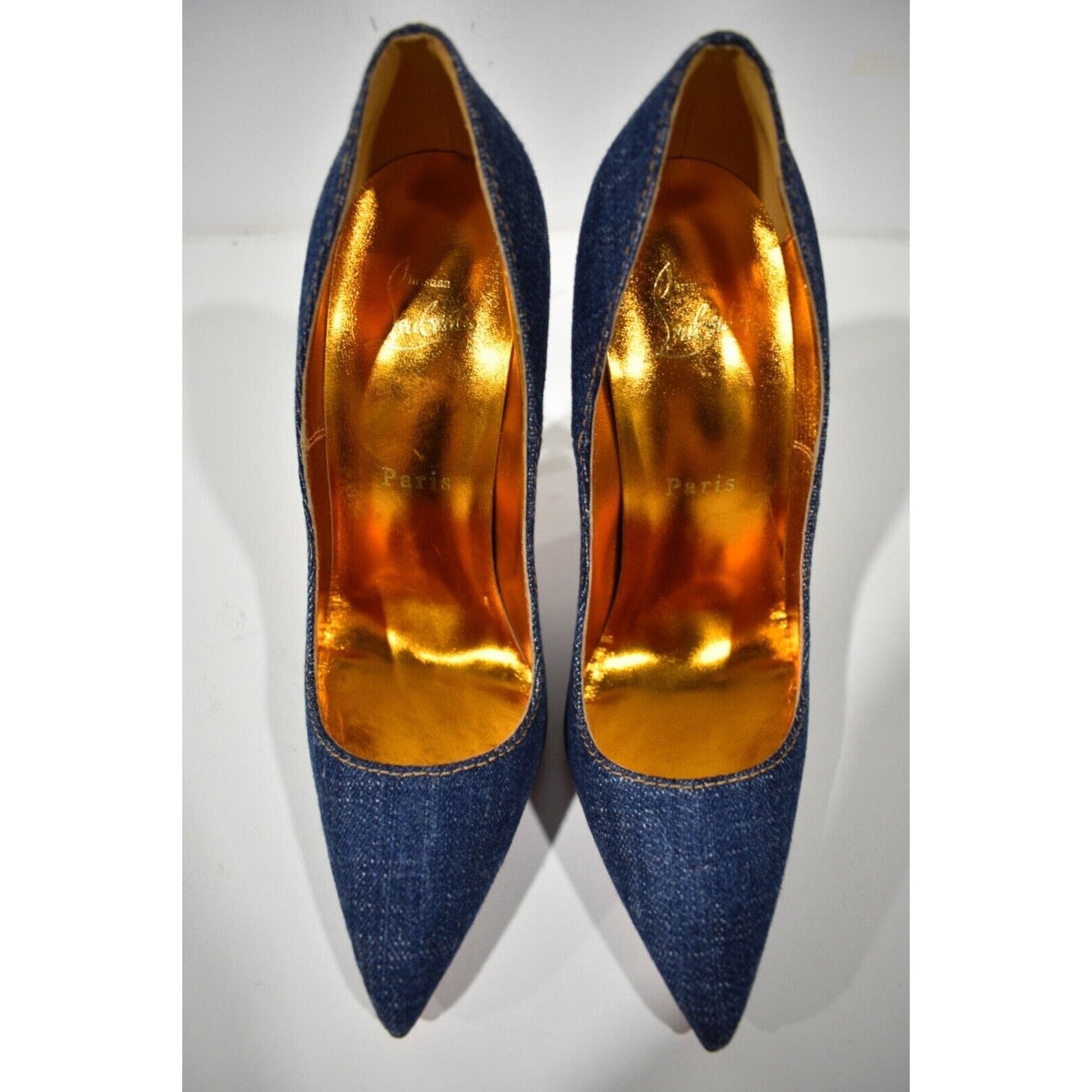 Christian Louboutin Christian Louboutin So Kate 120 Blue Denim Saba Gold Size US 5.5 / IT 35.5 - 7 Thumbnail