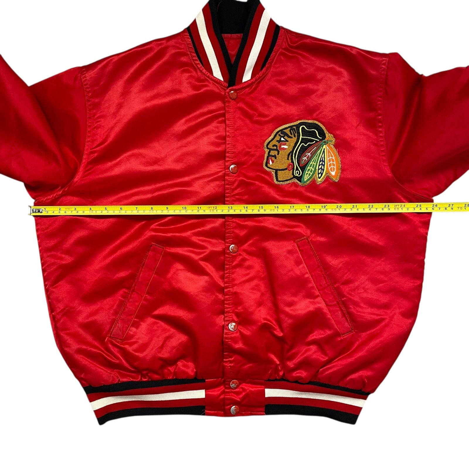 NHL VTG 90s CHICAGO BLACKHAWKS STARTER SATIN JACKET RED SIZE L Size US L / EU 52-54 / 3 - 15 Thumbnail