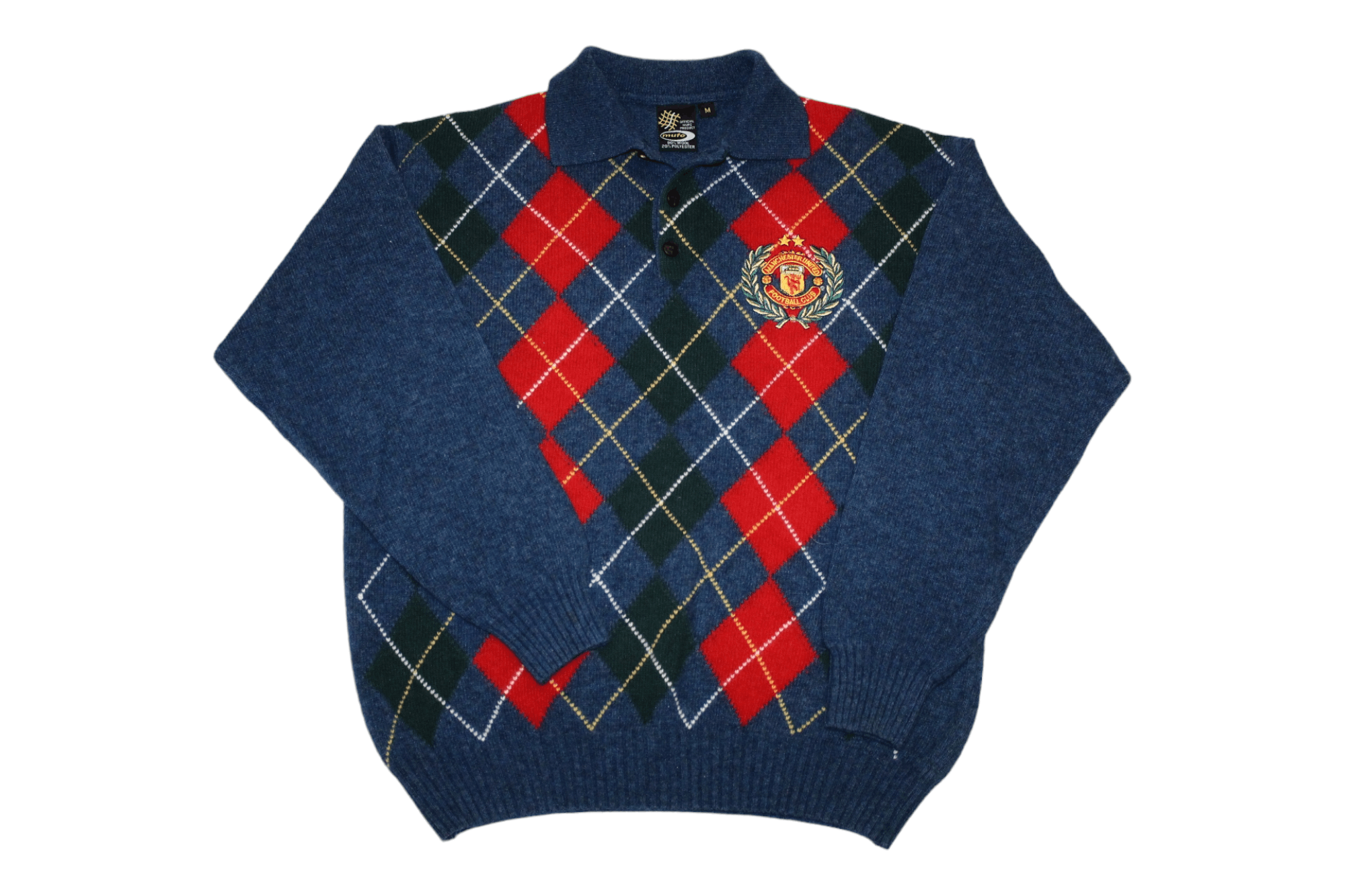 Other UK RARE VTG💥80s MUFC Wool Blend Argyle Polo Sweater Size US M / EU 48-50 / 2 - 1 Thumbnail