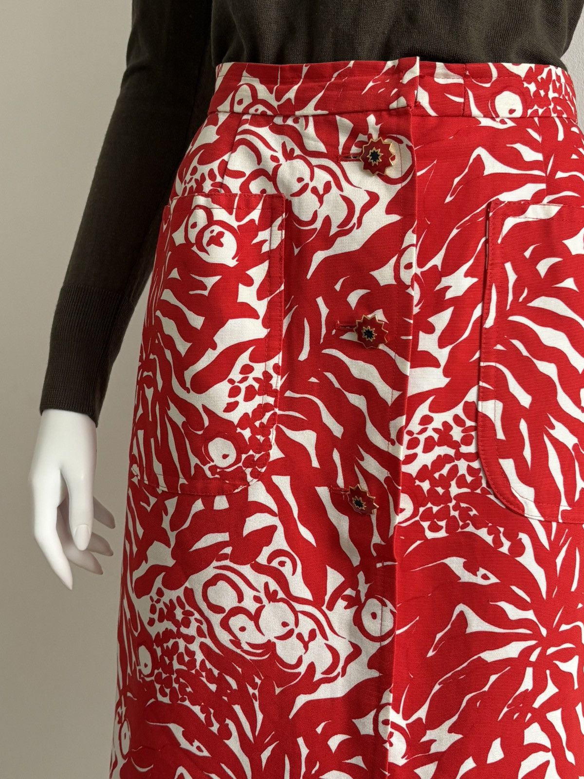 Yves Saint Laurent YSL Rive Gauche S/S 1994 Archive Printed Pencil Skirt Red M Size 27" / US 4 / IT 40 - 6 Thumbnail