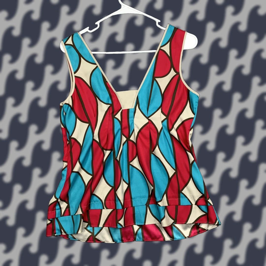 Banana Republic Banana Republic Tank Top Womens 6 Multicolor Geometric V-Neck Sleeveless Jersey 100% Polyester Slim Casual, Party/Cocktail Bohemian Style Shirt Girls? Size M / US 6-8 / IT 42-44 - 1 Thumbnail