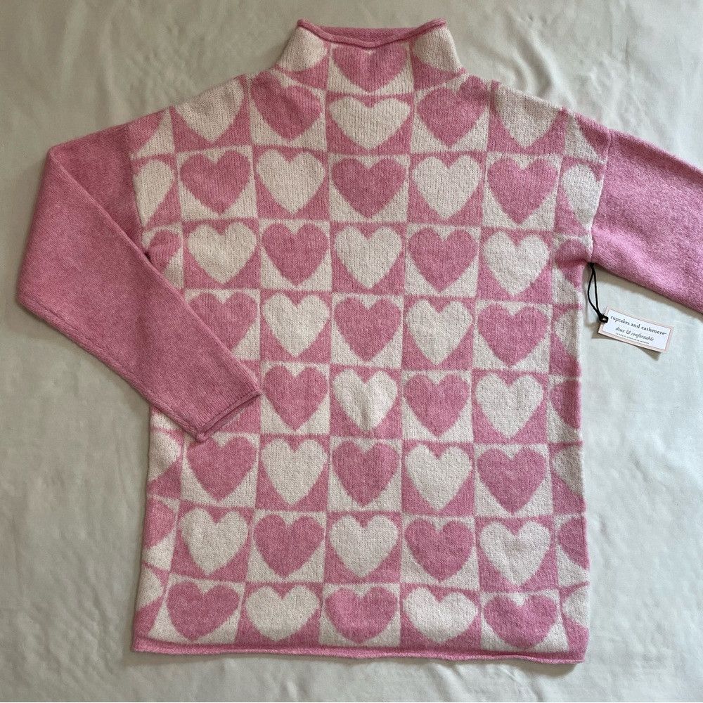 Other NWT New Cupcakes & Cashmere Hearts Pink High Neck Sweater S Size M / US 6-8 / IT 42-44 - 5 Thumbnail