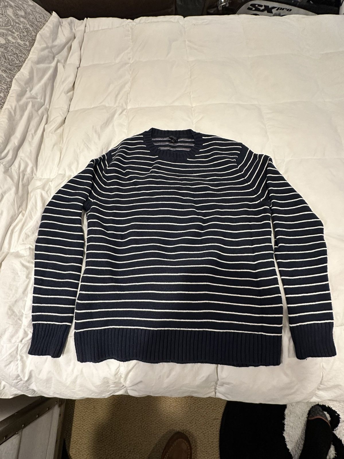 J.Crew Navy and White striped Sweater Size US L / EU 52-54 / 3 - 1 Thumbnail