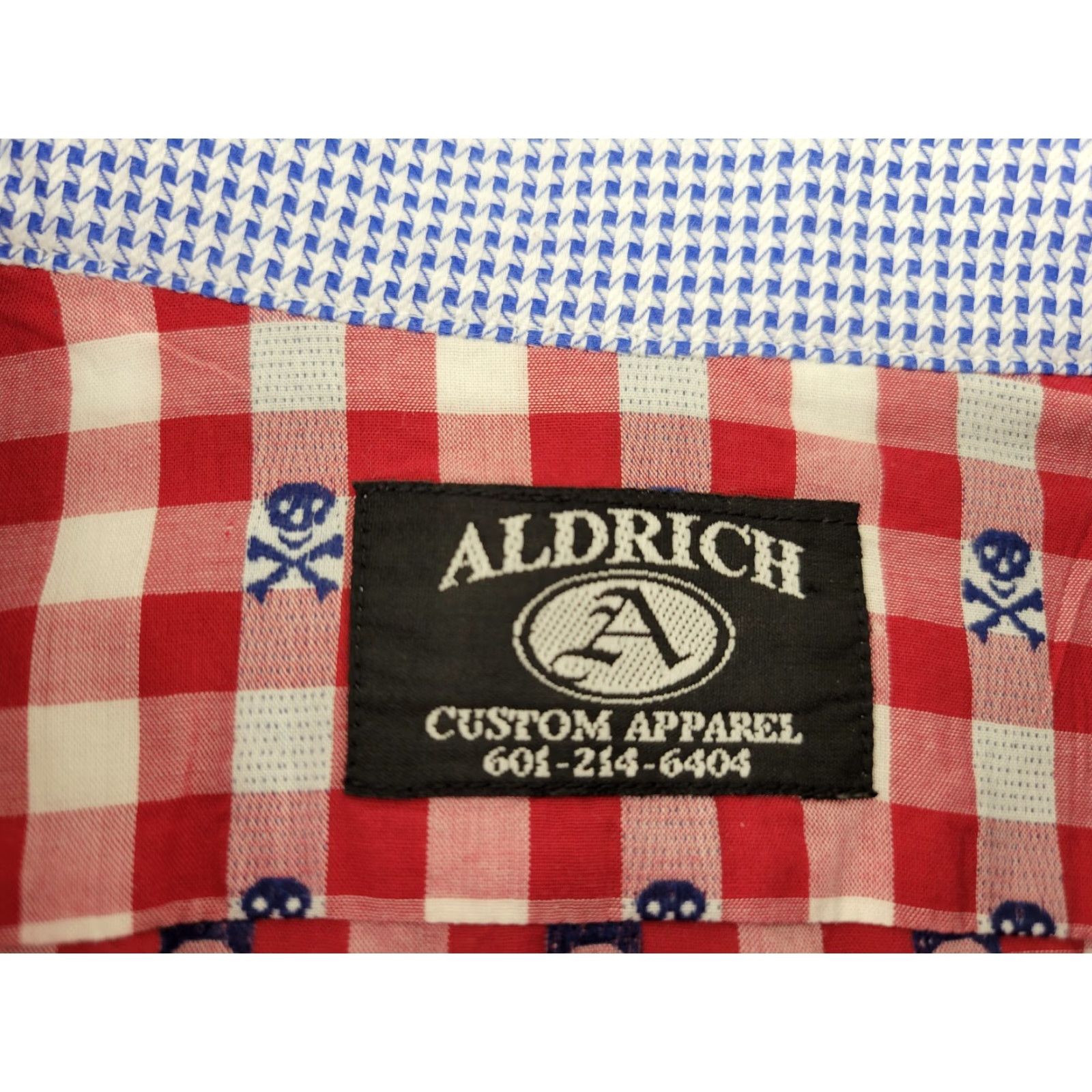Vintage Aldrich Shirt Men’s Large Plaid Red Blue Skull Button-Up Long Sleeve Shirt – No Pocket, Casual Workwear, Vintage? No (Adapted) Size US L / EU 52-54 / 3 - 8 Thumbnail