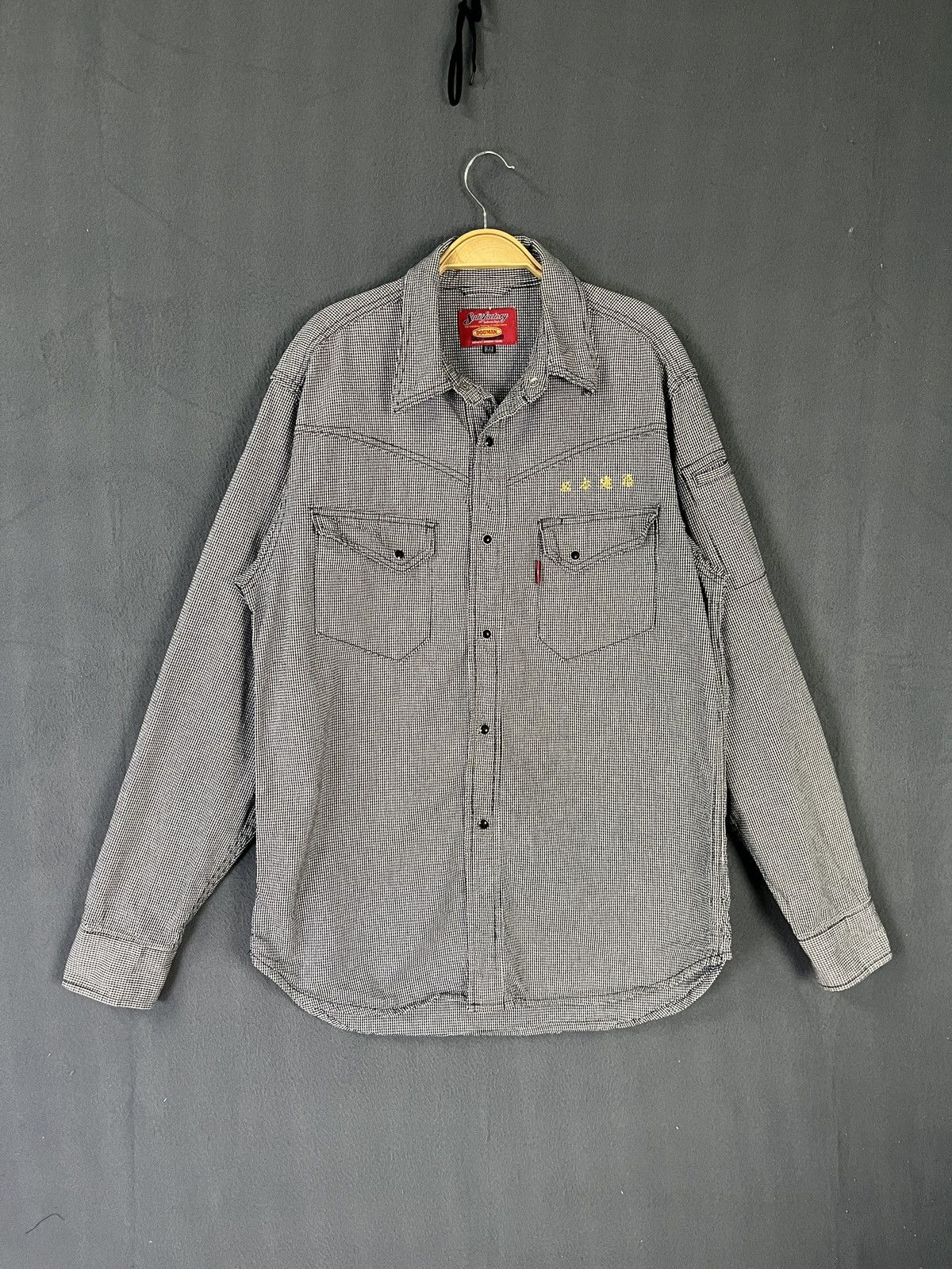Japanese Brand Dogman Pearl Snap Button Houndstooth Long Sleeves Size US L / EU 52-54 / 3 - 1 Thumbnail
